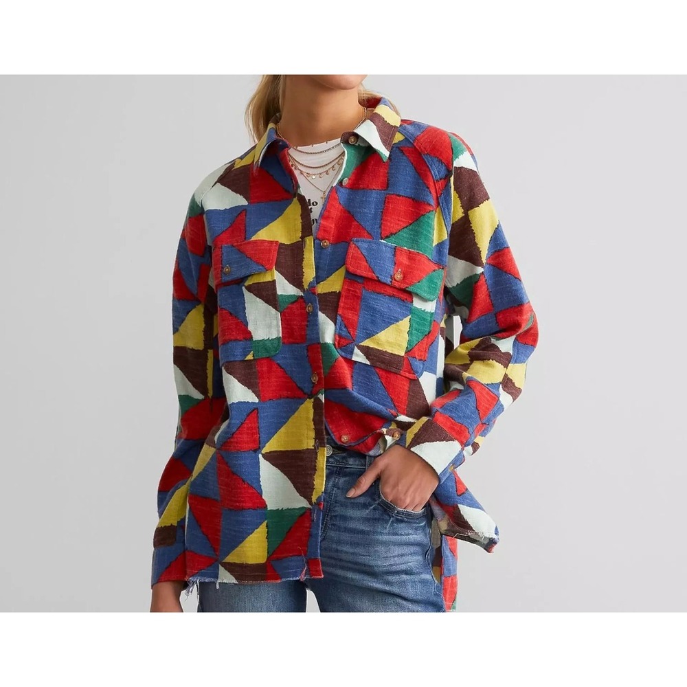 NWT Womens Buckle Exclusive Geo Patchwork Boyfriend Shirt GILDED INTENT size M